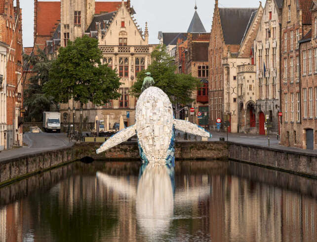 Photo: Whale made from 5 tons of plastic collected from the ocean. Art and pic by StudioKCA_Skyscraper (The Bruges Whale), for the 2018 Bruges Triennale.